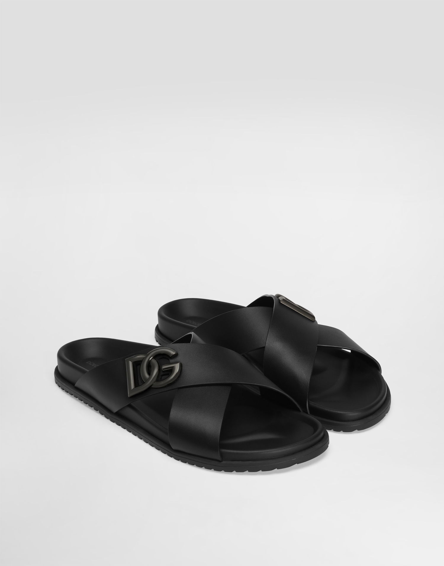 Tilbehør Dolce & Gabbana Dolce & Gabbana Calfskin Slides with DG Logo Sort | A80525A9Q6780999, 1