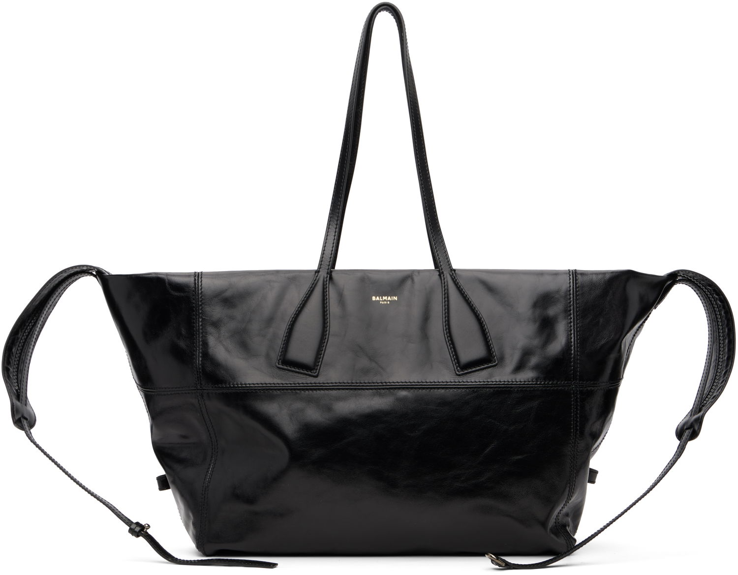 Mulepose Balmain Track Zip Shiny Calfskin Tote Sort | FM1FI271LBFO, 0