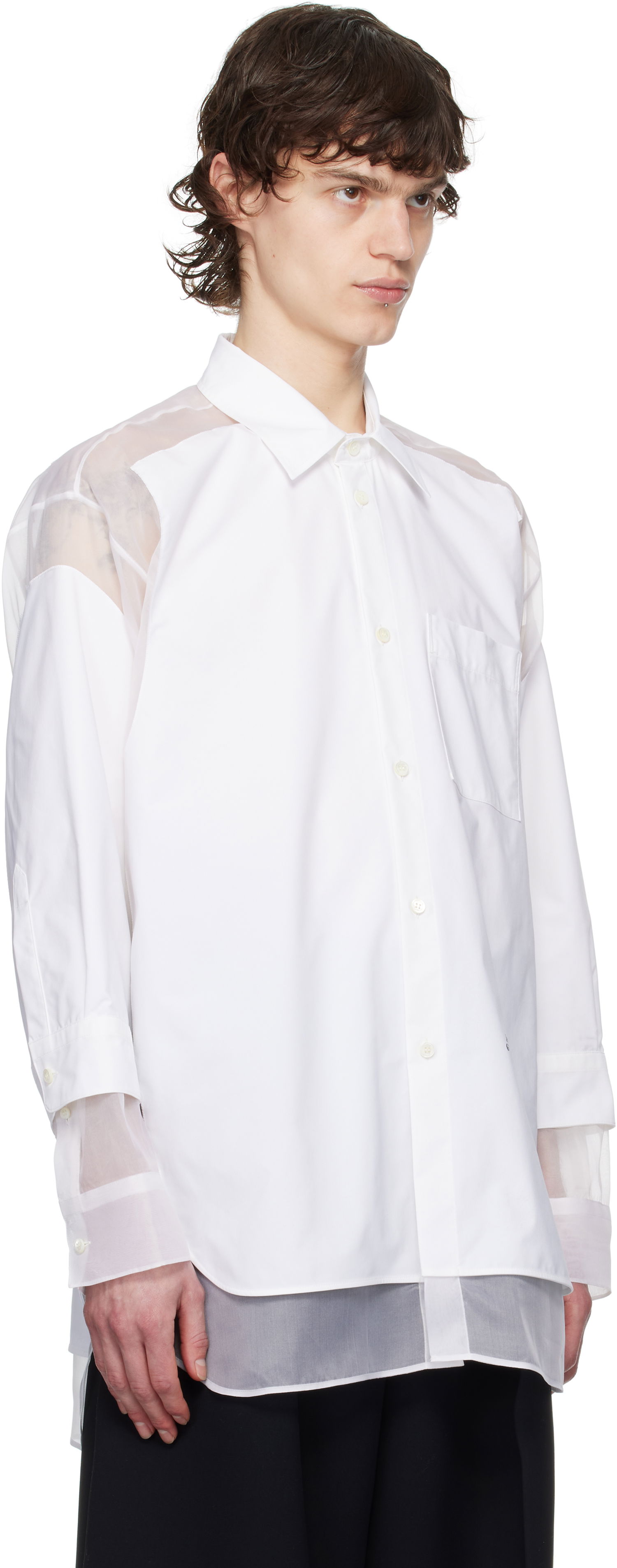 Skjorte Jean Paul Gaultier Jean Paul Gaultier 'The Petit Grand' Sheer Panel Shirt Hvid | 25/33-F-CH091I-C075-01, 1