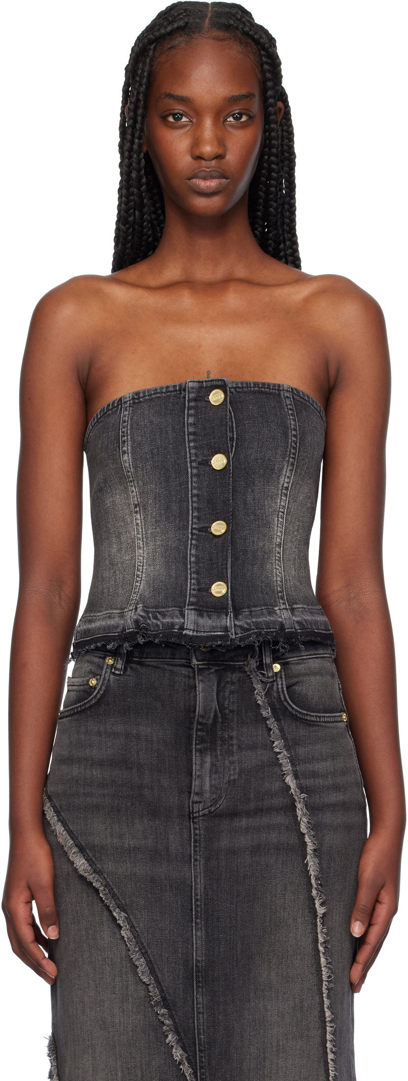 Tanktop GANNI Washed Denim Button Up Top Sort | J1586