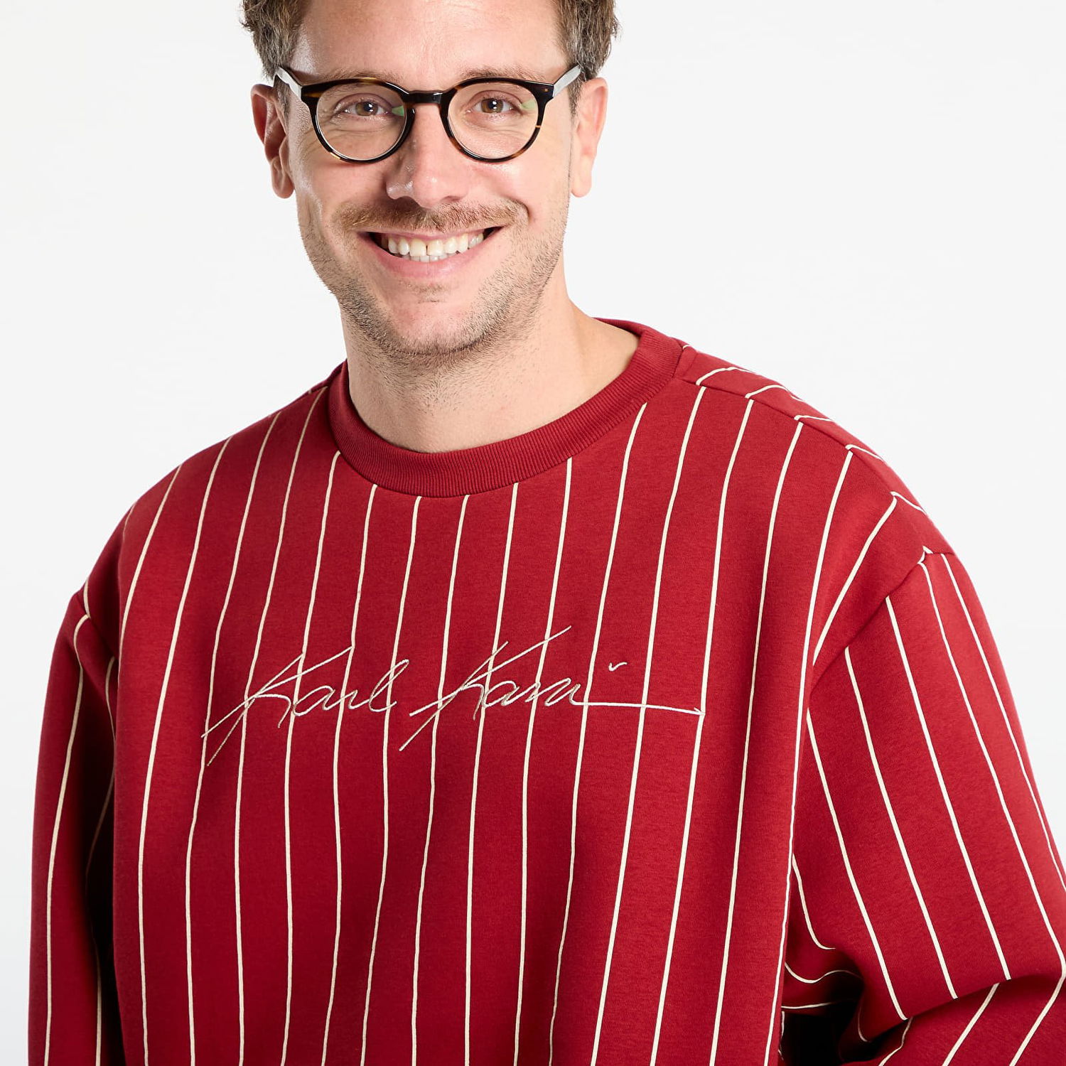 Sweatshirt Karl Kani Karl Kani Autograph Pinstripe Crewneck Sweatshirt Rød | PD00007595, 1