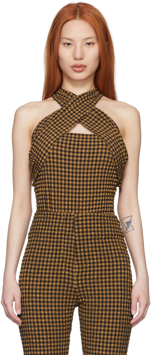 Jumpsuit Nanushka Checkered Halter Neck Bodysuit Brun | NW22SSJS00399, 0