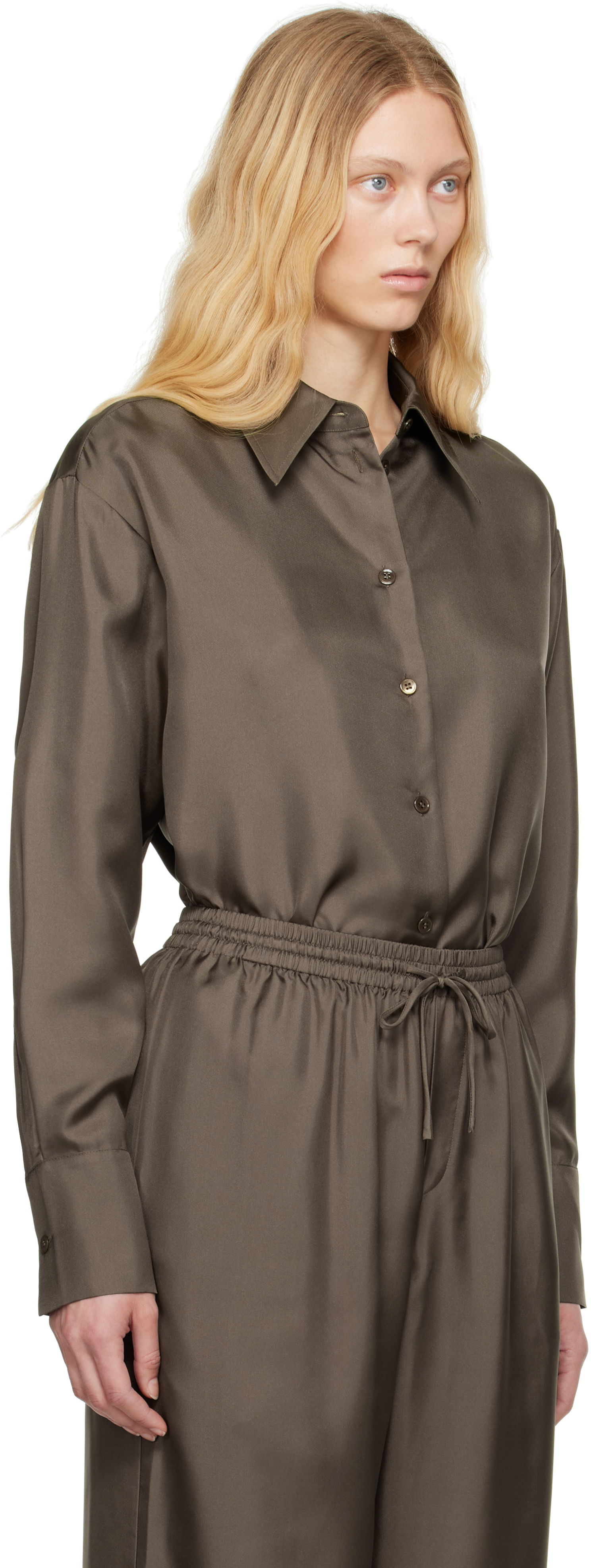 Skjorte Róhe Signature Elongated Silk Shirt Brun | 415-19-085, 1
