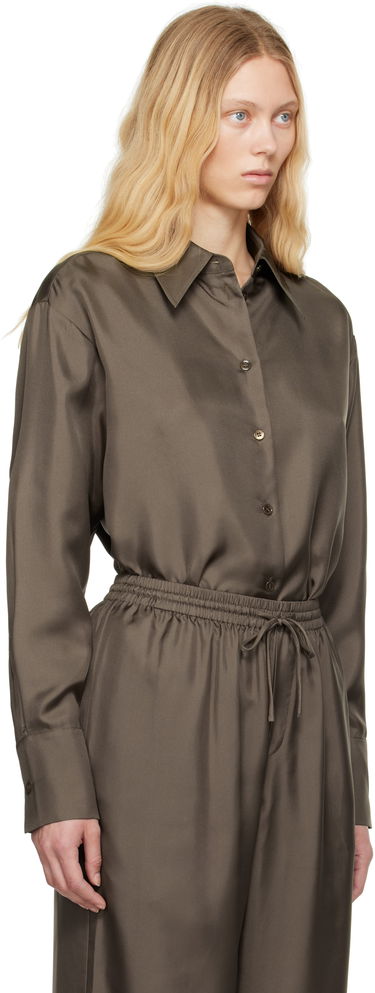 Skjorte Róhe Signature Elongated Silk Shirt Brun | 415-19-085, 1