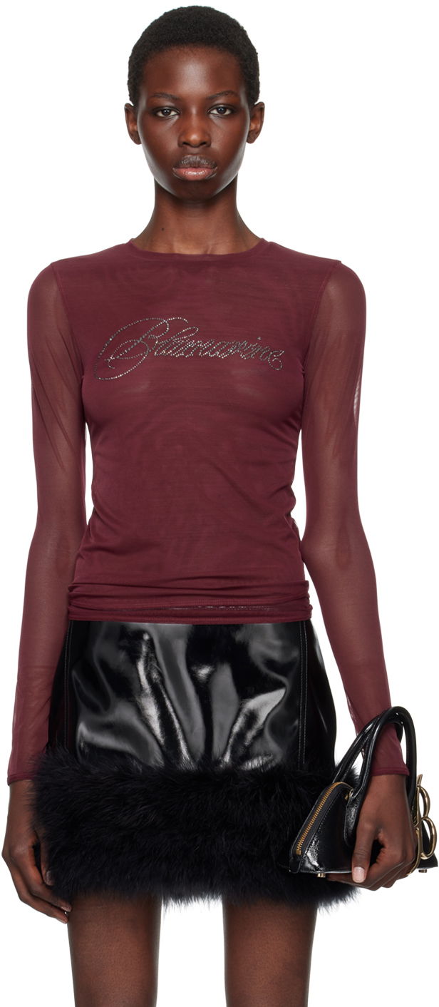 T-shirt Blumarine Rhinestone Long Sleeve T-Shirt Bourgogne | A422T074A