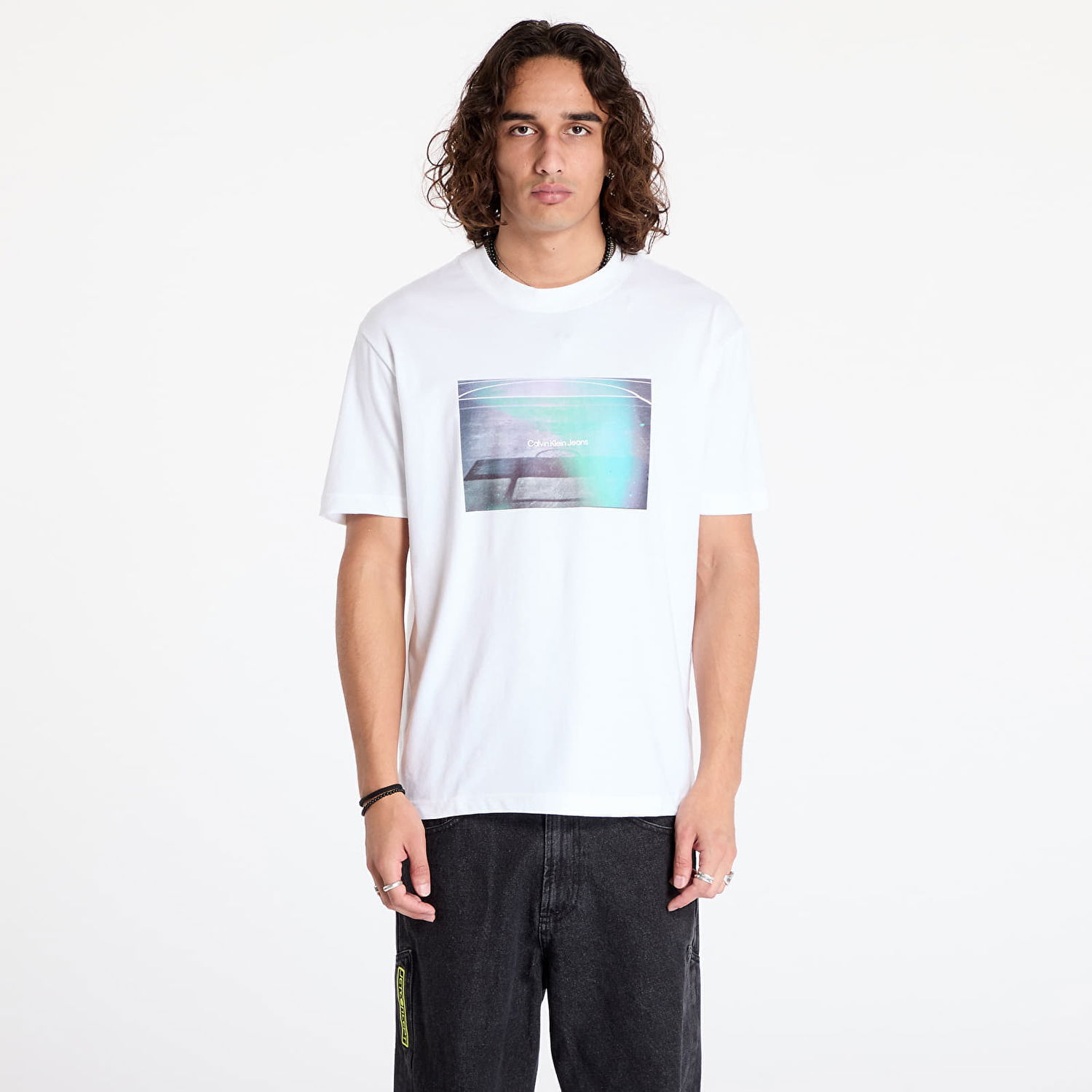 T-shirt CALVIN KLEIN Basketball Court Graphictee White Hvid | J30J326869 YAF, 0