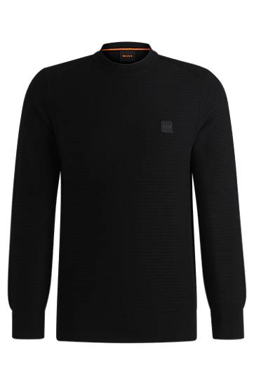 Sweater BOSS BOSS Cotton Cashmere Logo Patch Sweater Sort | 50527584