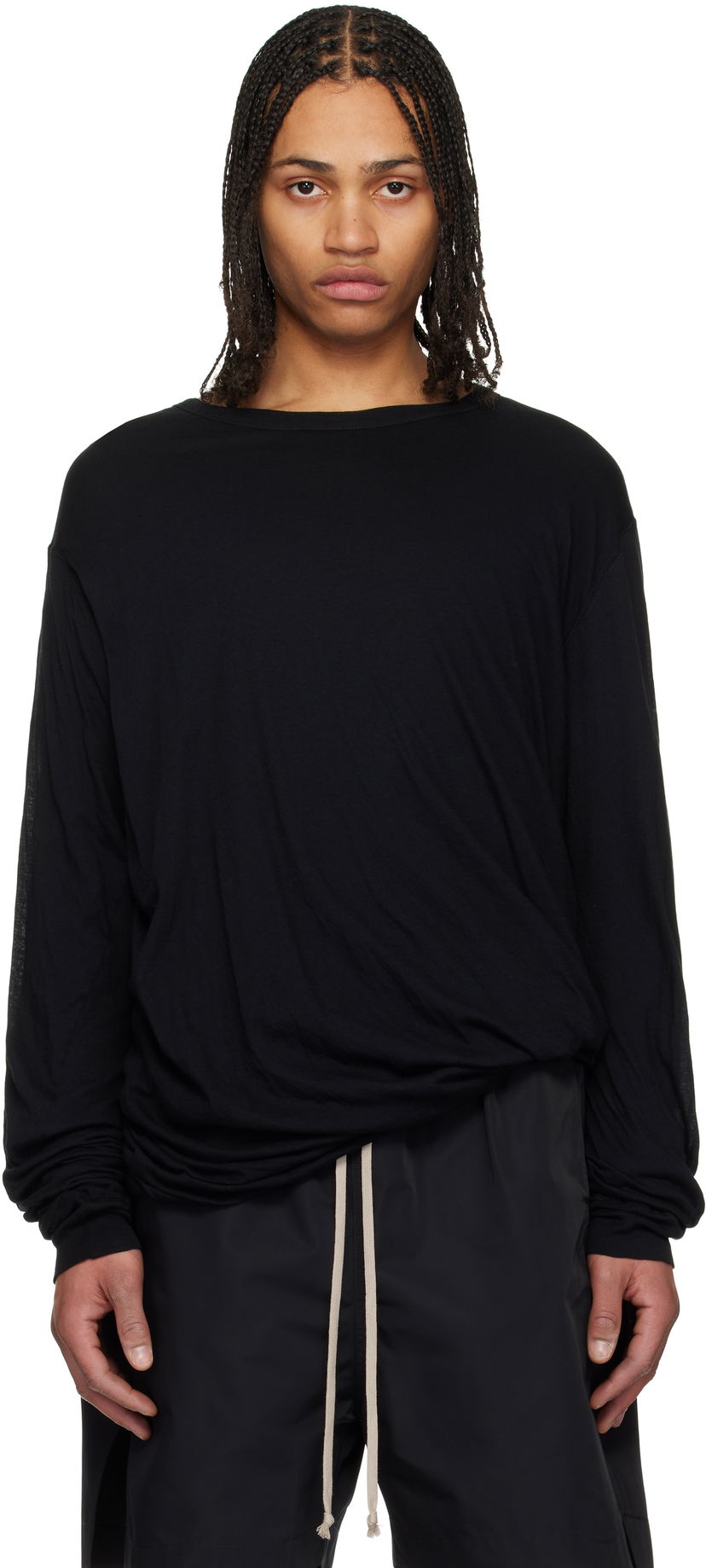 T-shirt Rick Owens Rick Owens Hollywood Jumbo Double Long Sleeve T-Shirt Sort | RU01E5258 UC