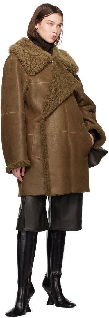 Frakker LEMAIRE Lemaire Asymmetrical Shearling Coat Brun | CO1079 LL0037, 3
