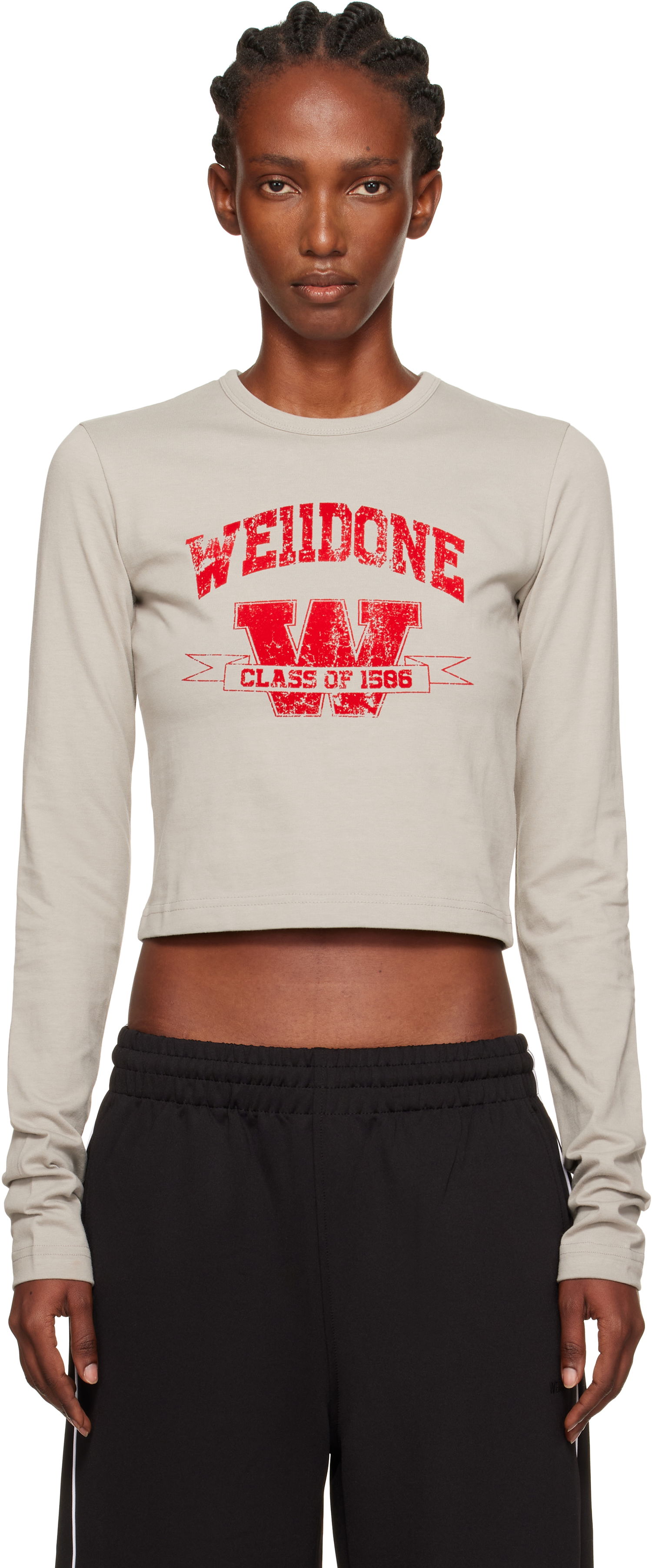 T-shirt We11done We11done '11' Print Cropped Long-Sleeve T-Shirt Beige | WD-TT2-25-748-W-LG, 0