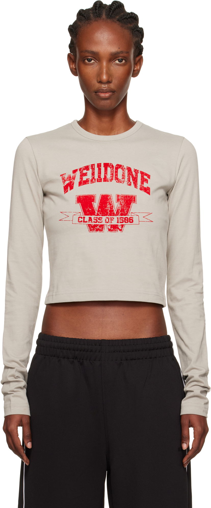 T-shirt We11done We11done '11' Print Cropped Long-Sleeve T-Shirt Beige | WD-TT2-25-748-W-LG