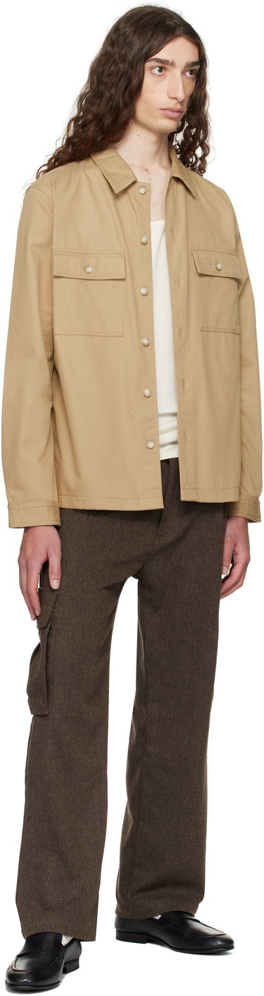 Skjorte BOSS Oversized-Fit Cotton Gabardine Shirt with Chest Pockets Beige | 50545383, 3