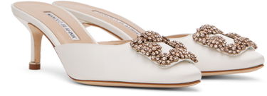 Smykker Manolo Blahnik Manolo Blahnik Hangisimu Crystal Buckle Kitten Heel Mules Hvid | 9XX-0728, 3