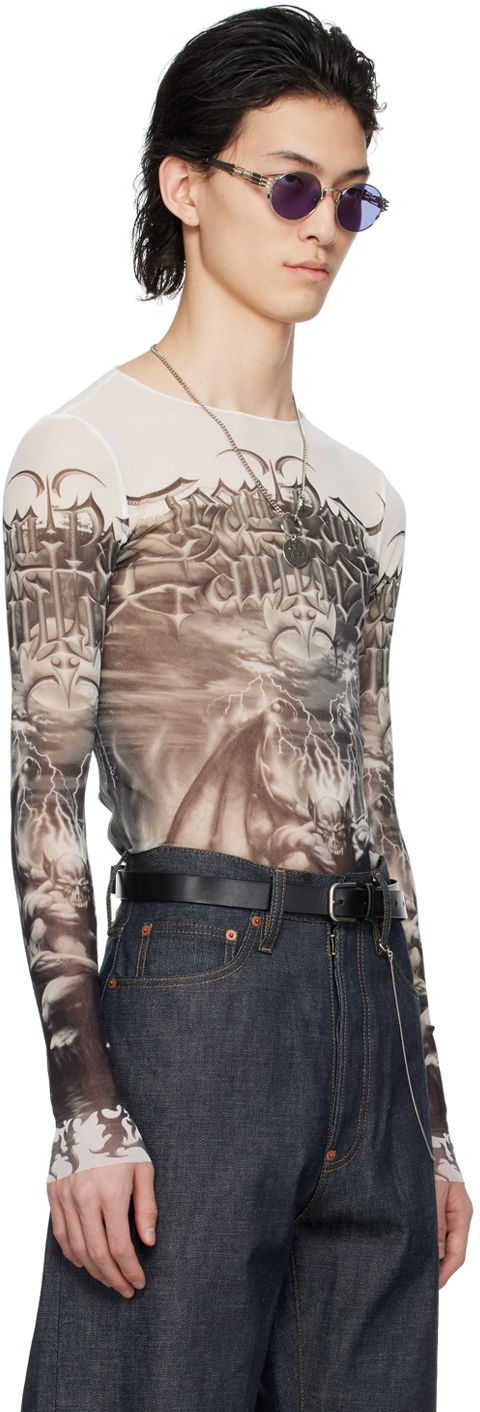 T-shirt Jean Paul Gaultier Jean Paul Gaultier 'The Diablo' Graphic Mesh Long Sleeve T-Shirt Hvid | 24/25-U-TO137-T546-0100, 1