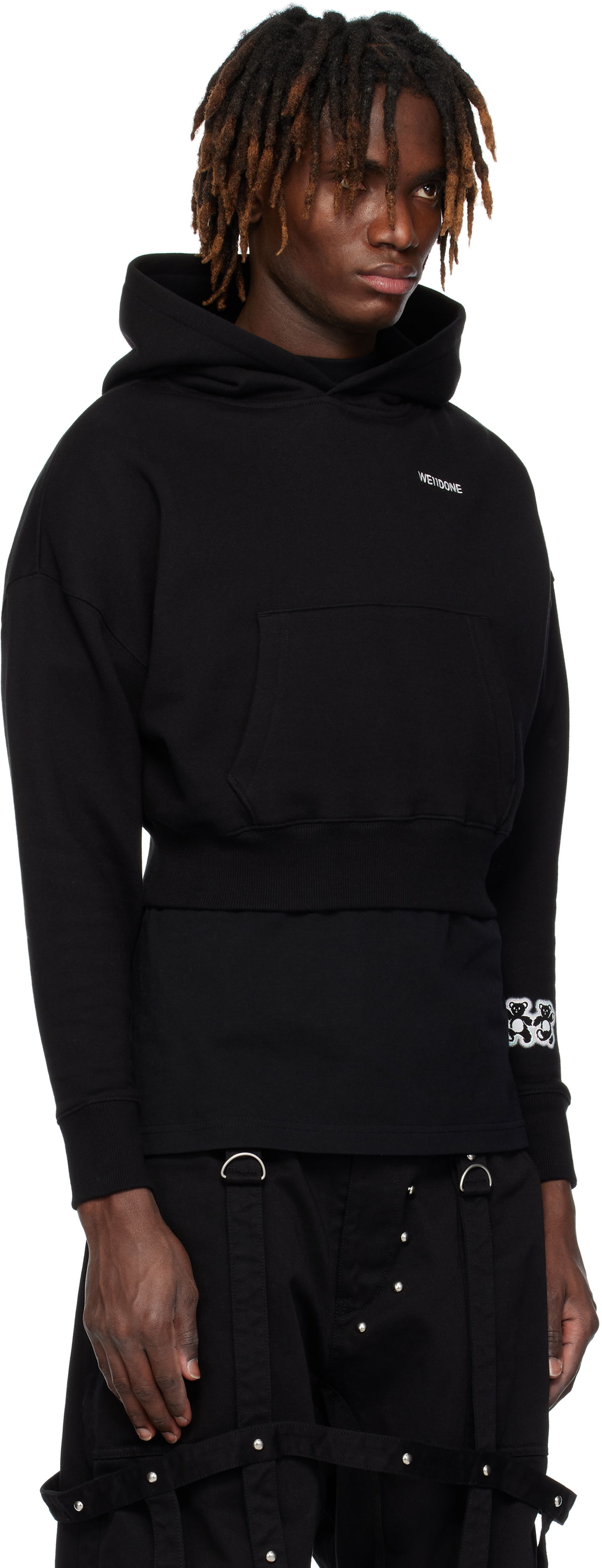 Sweatshirt We11done We11done Teddy Twins Sleeve Hoodie Sort | WD-TH0-25-841-U-BK, 1
