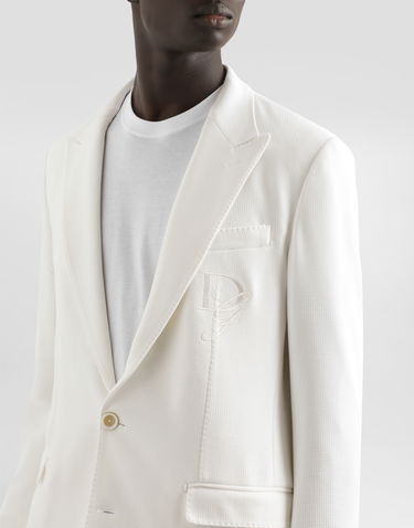 Jakke Dolce & Gabbana Dolce & Gabbana Single-Breasted Stretch Jersey Jacket with Logo Embroidery Hvid | G2TJ5ZGJ070W0111, 3