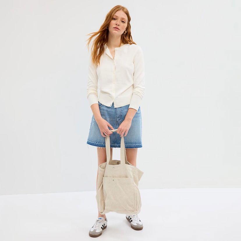 Sweater GAP Crew Cardigan Snowflake Milk Hvid | 443176-04