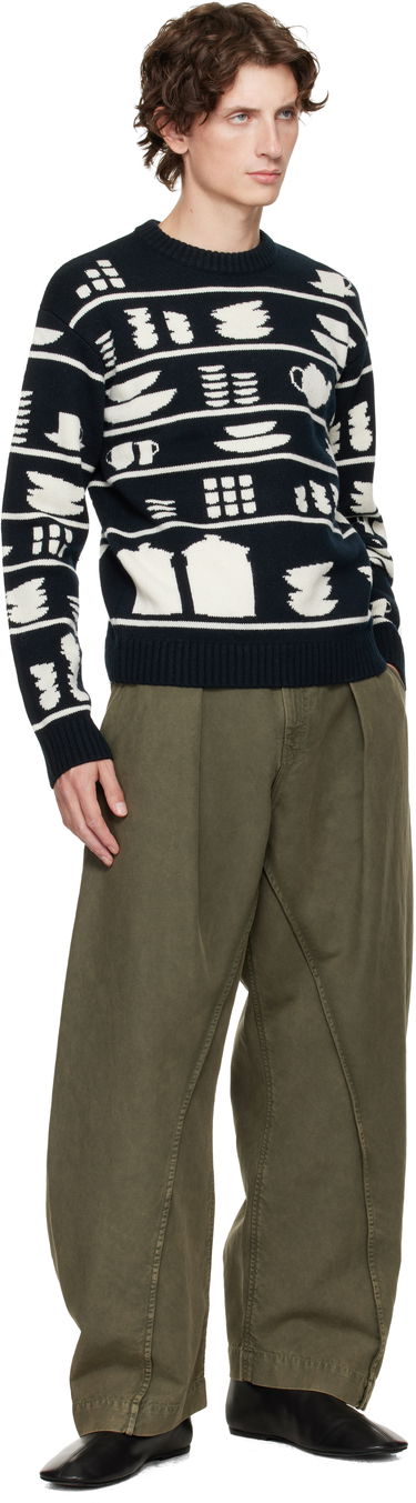 Sweater JW Anderson Crockery Jacquard Sweater Mørkeblå | KW1431-YN0379, 3