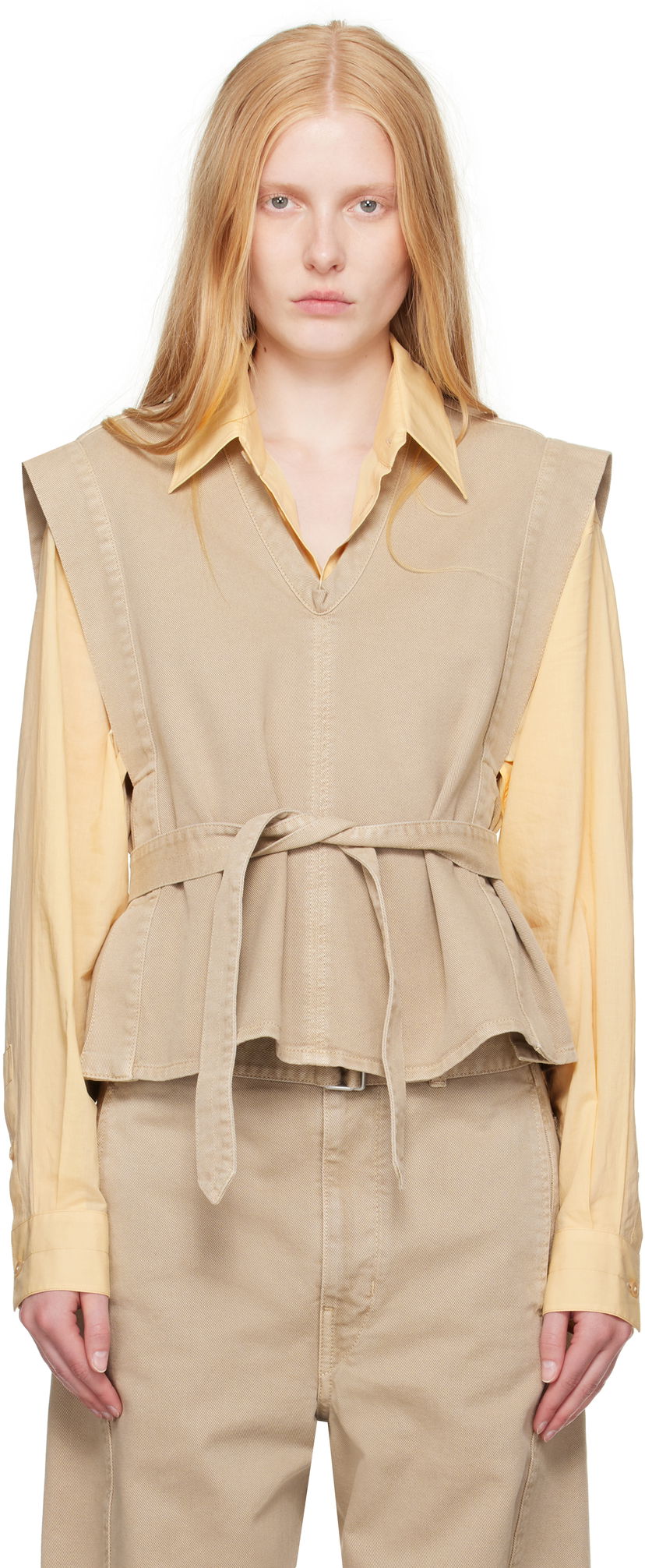 Vest LEMAIRE Lemaire Chasuble Denim Peplum Vest Beige | TO1227 LD1043
