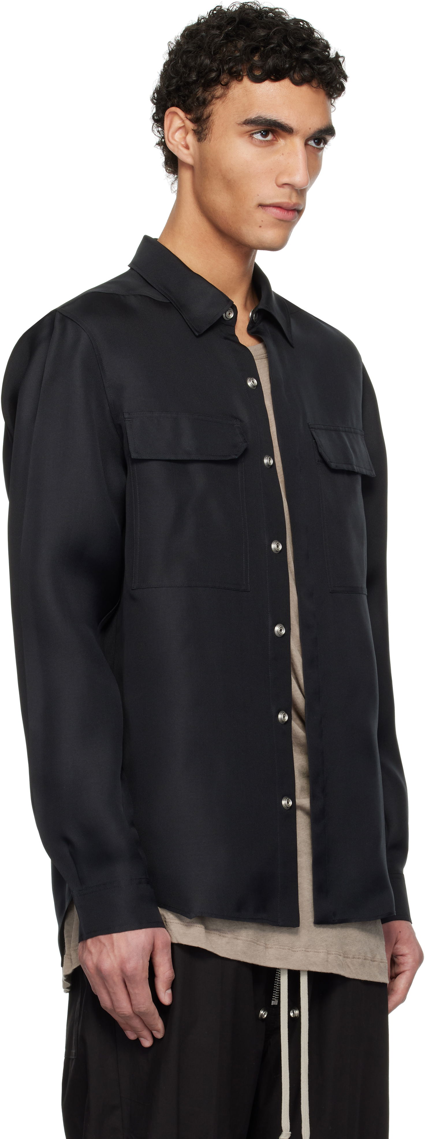 Skjorte Rick Owens Hollywood Silk Gazar Overshirt Sort | RU01E5236 SG, 1