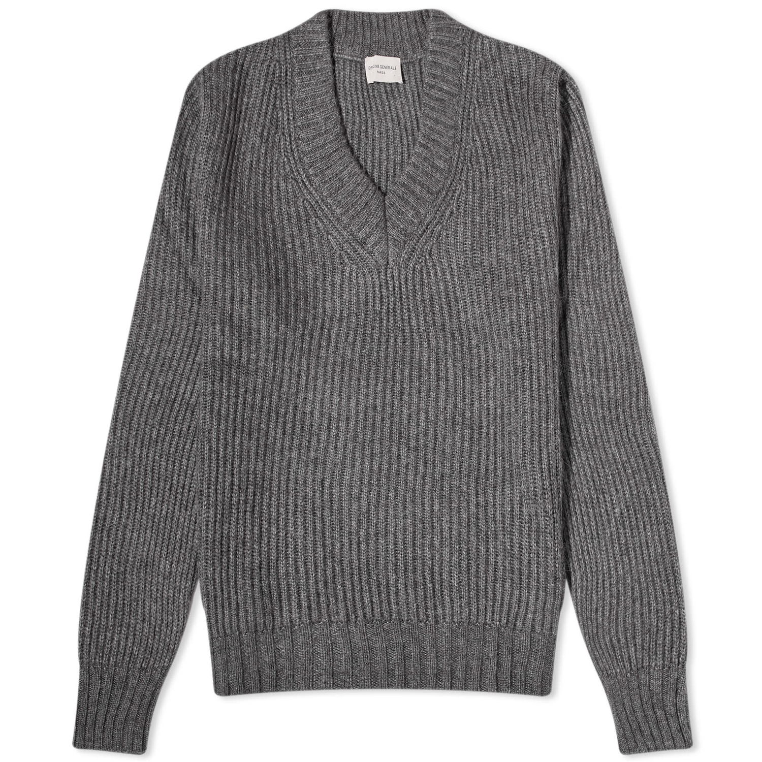 Sweater Officine Générale Francis V Neck Sweater "Mid Grey" Grå | W23MKNT329, 0