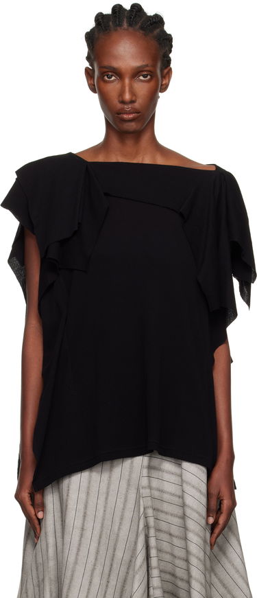 T-shirt Yohji Yamamoto YOHJI YAMAMOTO High Twisted Crepe & Interlock Draped T-shirt Sort | FP-T38-082, 0