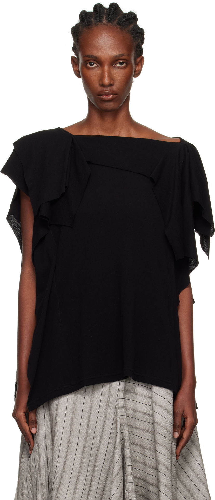 T-shirt Yohji Yamamoto YOHJI YAMAMOTO High Twisted Crepe & Interlock Draped T-shirt Sort | FP-T38-082