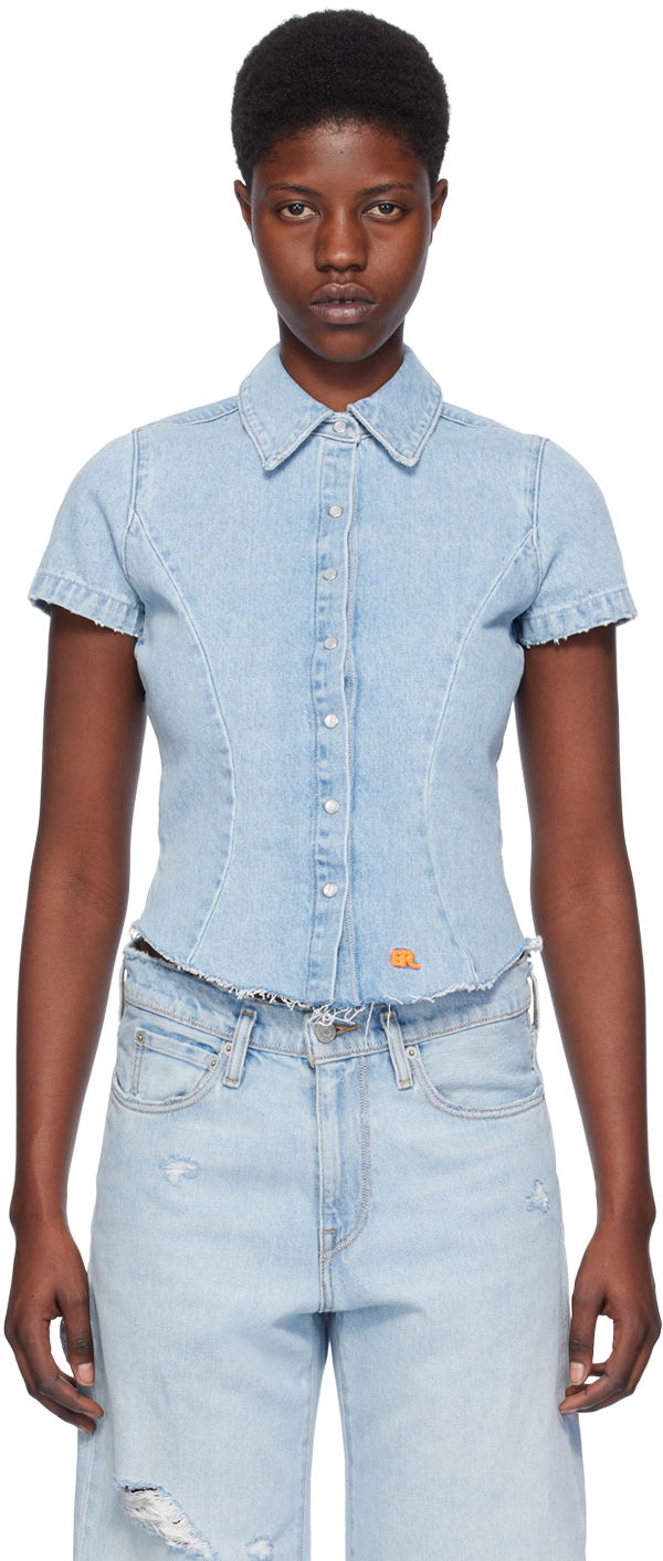 Skjorte ERL ERL Levi's Edition Short Sleeve Denim Shirt Blå | ERL07B301