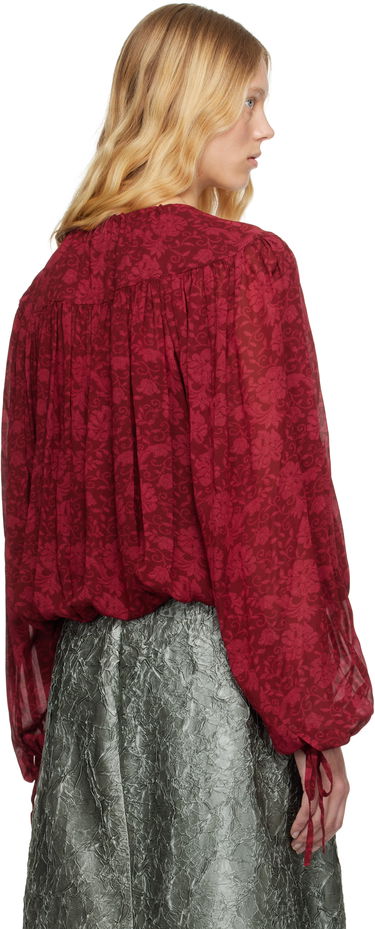 Skjorte Dries Van Noten Dries Van Noten Floral Print Tie Neck Blouse Rød | 251-010711-1011, 2