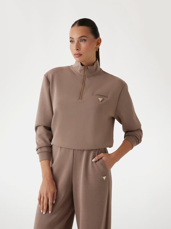 Sweatshirt GUESS Cropped Half Zip Sweatshirt Brun | V5RQ10KCAY2, 0