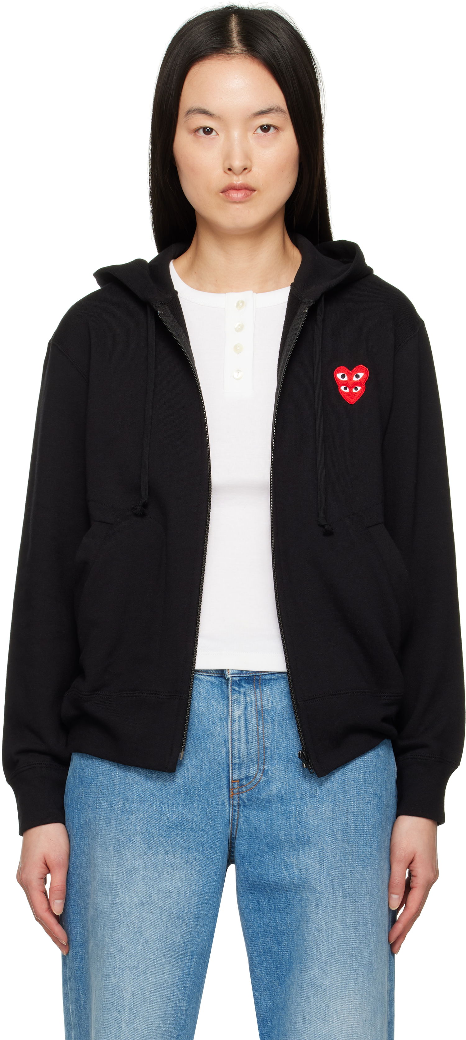 Sweatshirt Comme des Garçons COMME des GARÇONS PLAY Layered Heart Zip Hoodie Sort | T294-051, 0