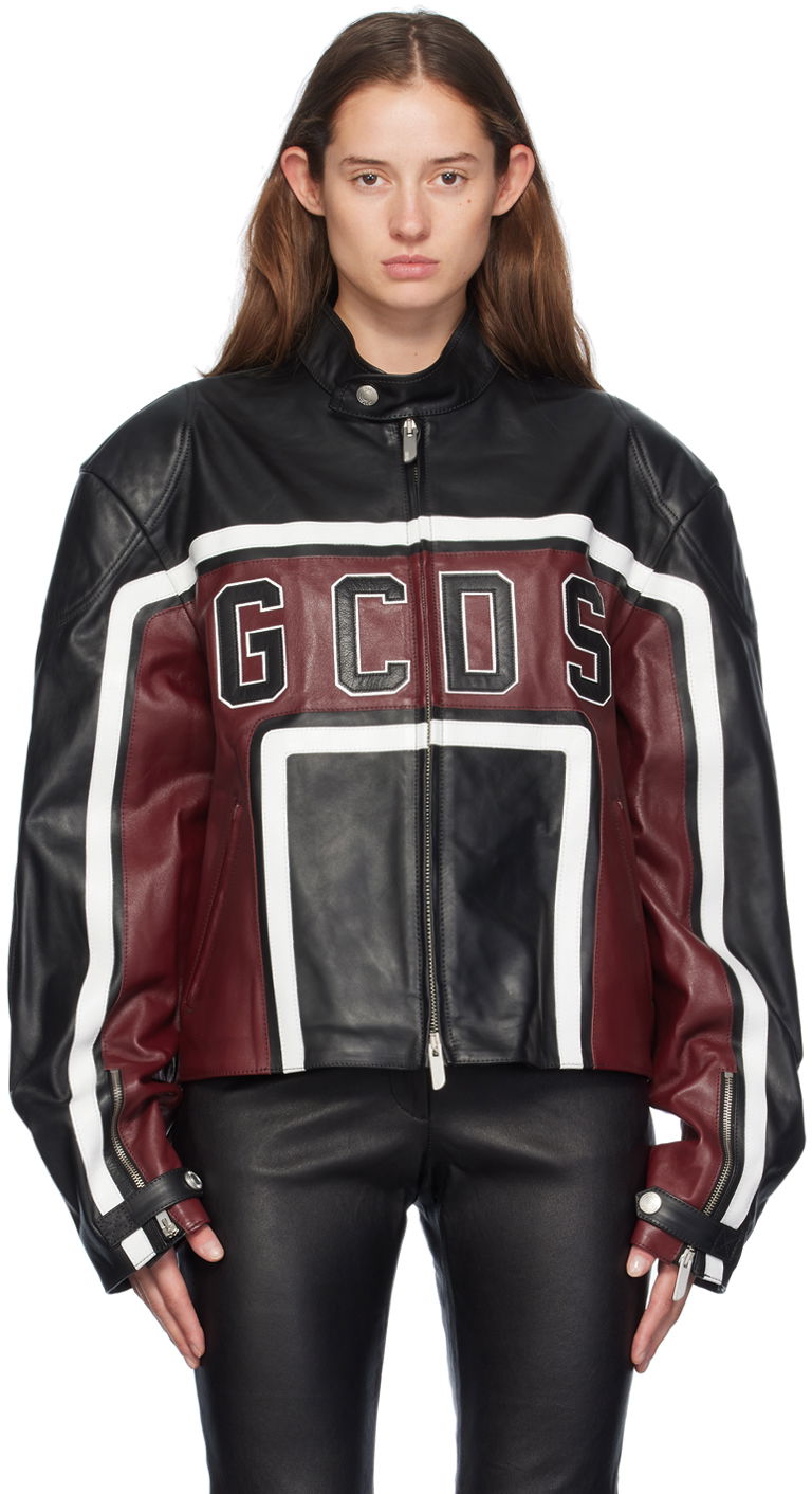 Jakke GCDS Leather Racing Jacket Sort | A2OM0902LA4