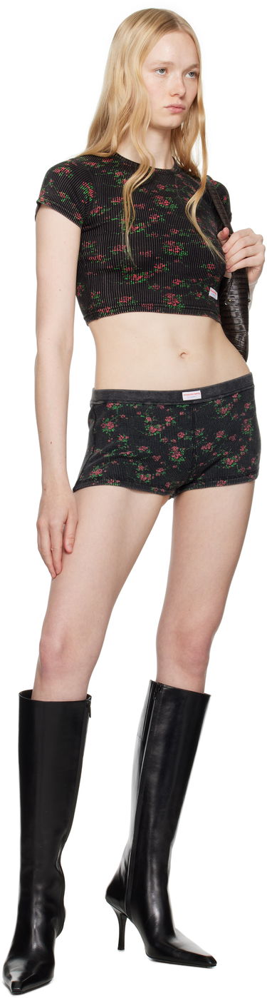 Trusser Alexander Wang Alexander Wang Floral-Print Ribbed Baby T-shirt Sort | 8C2238046P, 3