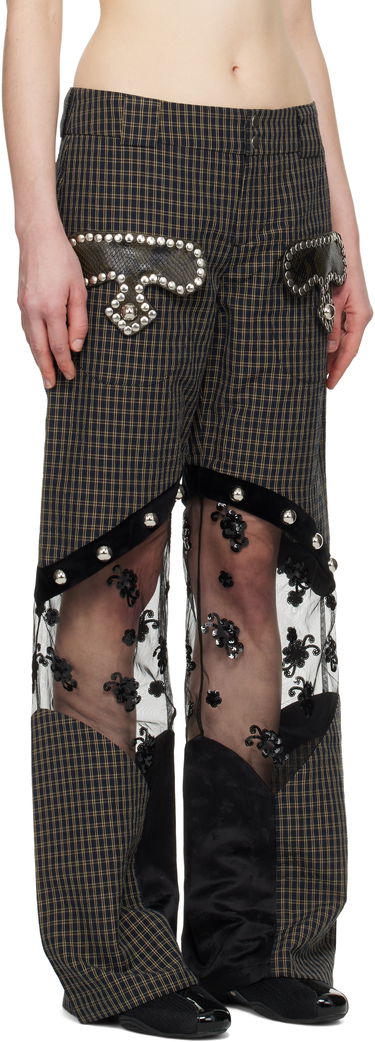 Bukser Chopova Lowena Chopova Lowena Rusher Plaid & Lace Panel Trousers Brun | 4092, 1