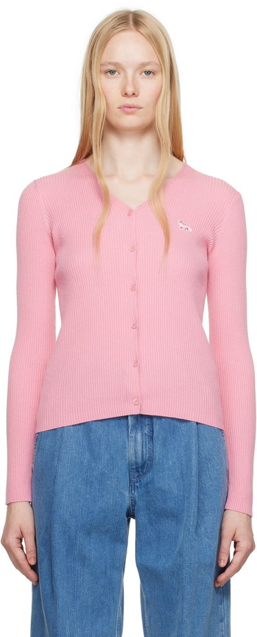 Sweater MAISON KITSUNÉ Maison Kitsuné Baby Fox Patch Fine Ribbed Cardigan Lyserød | OW00501KT1091, 0