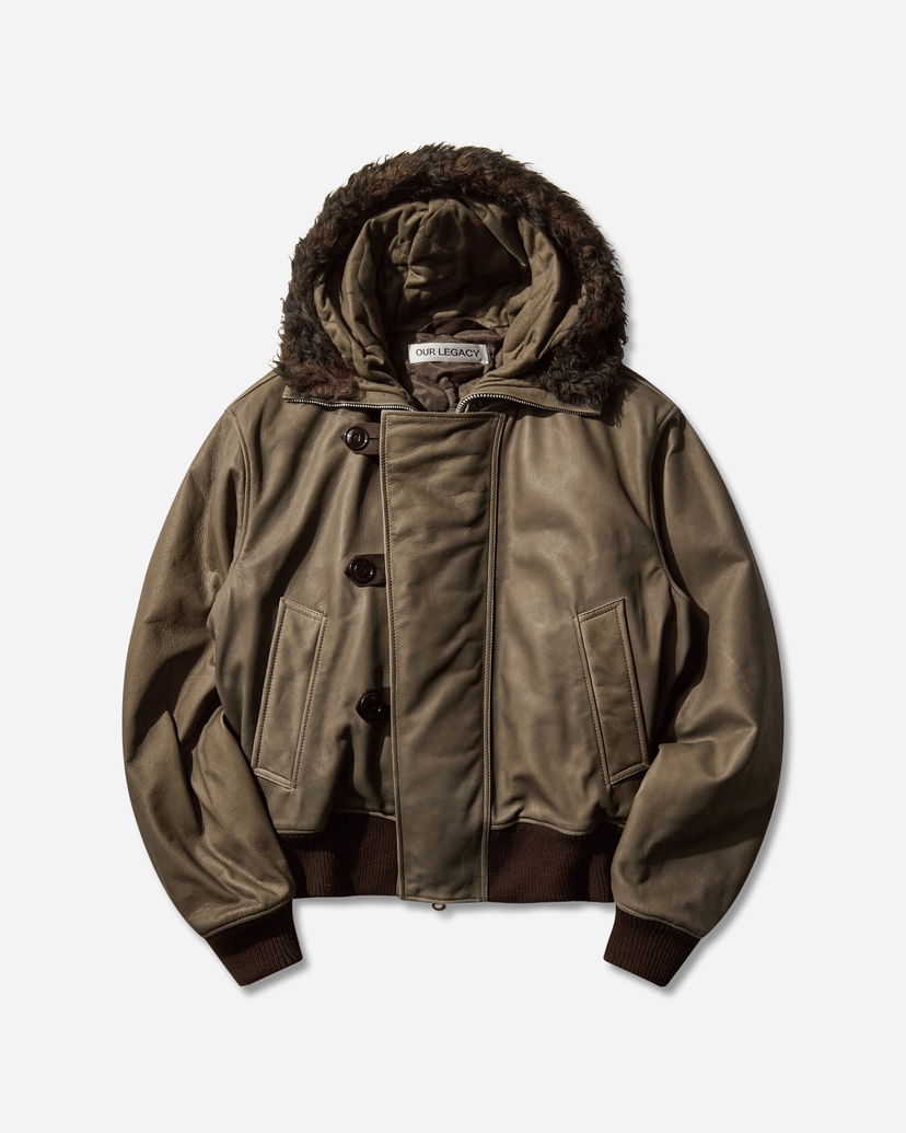 Bomberjakke OUR LEGACY Compel Leather Bomber Jacket with Fur Hood Grøn | M4259CO 001