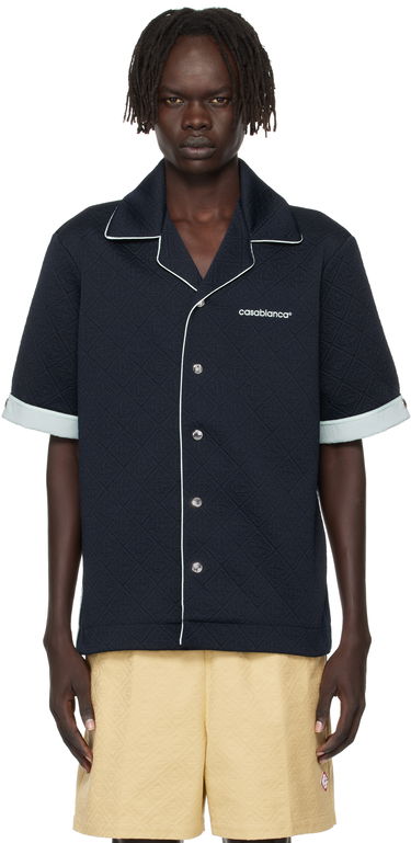 Skjorte Casablanca Casablanca Jacquard Short Sleeve Shirt Mørkeblå | MPF25-SH-190-01, 0