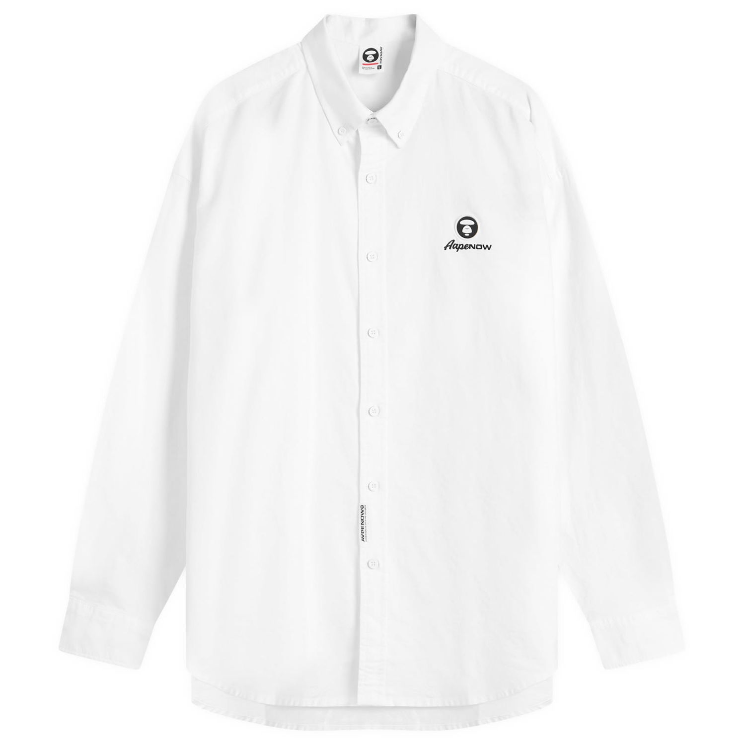Skjorte AAPE by A Bathing Ape AAPE Now Solid Oxford Shirt, Size Large Hvid | AAPSTM8512XX-WHT, 0