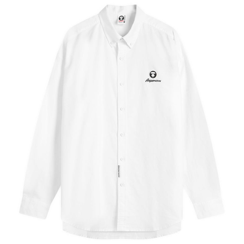 Skjorte AAPE by A Bathing Ape AAPE Now Solid Oxford Shirt, Size Large Hvid | AAPSTM8512XX-WHT