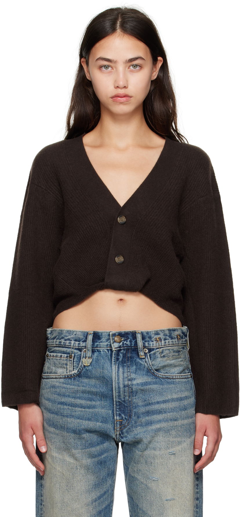 Sweater R13 R13 Twisted Front Ribbed Cardigan Brun | R13WY288-Y210A
