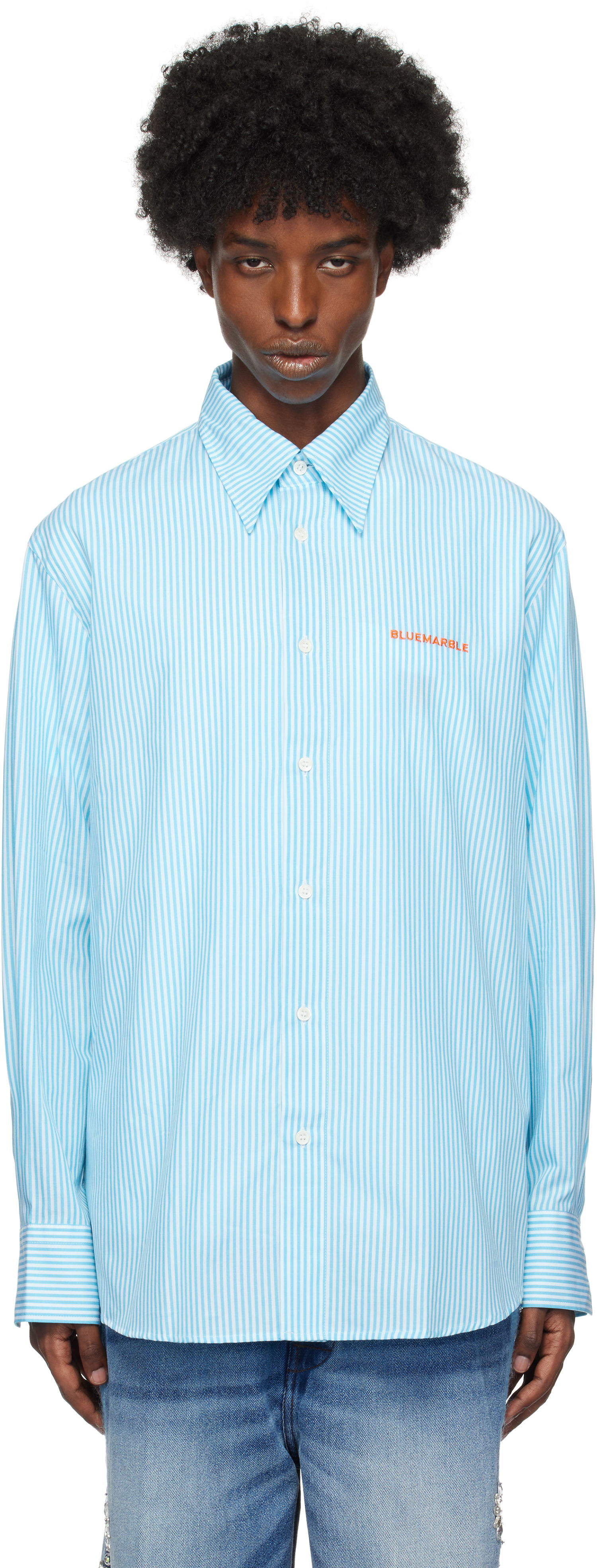 Skjorte Bluemarble Striped Poplin Shirt Blå | SH29 PO26B24 BLU, 0