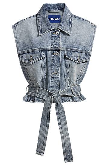 Vest BOSS HUGO Cropped Denim Vest with Tie Belt Blå | 50537493