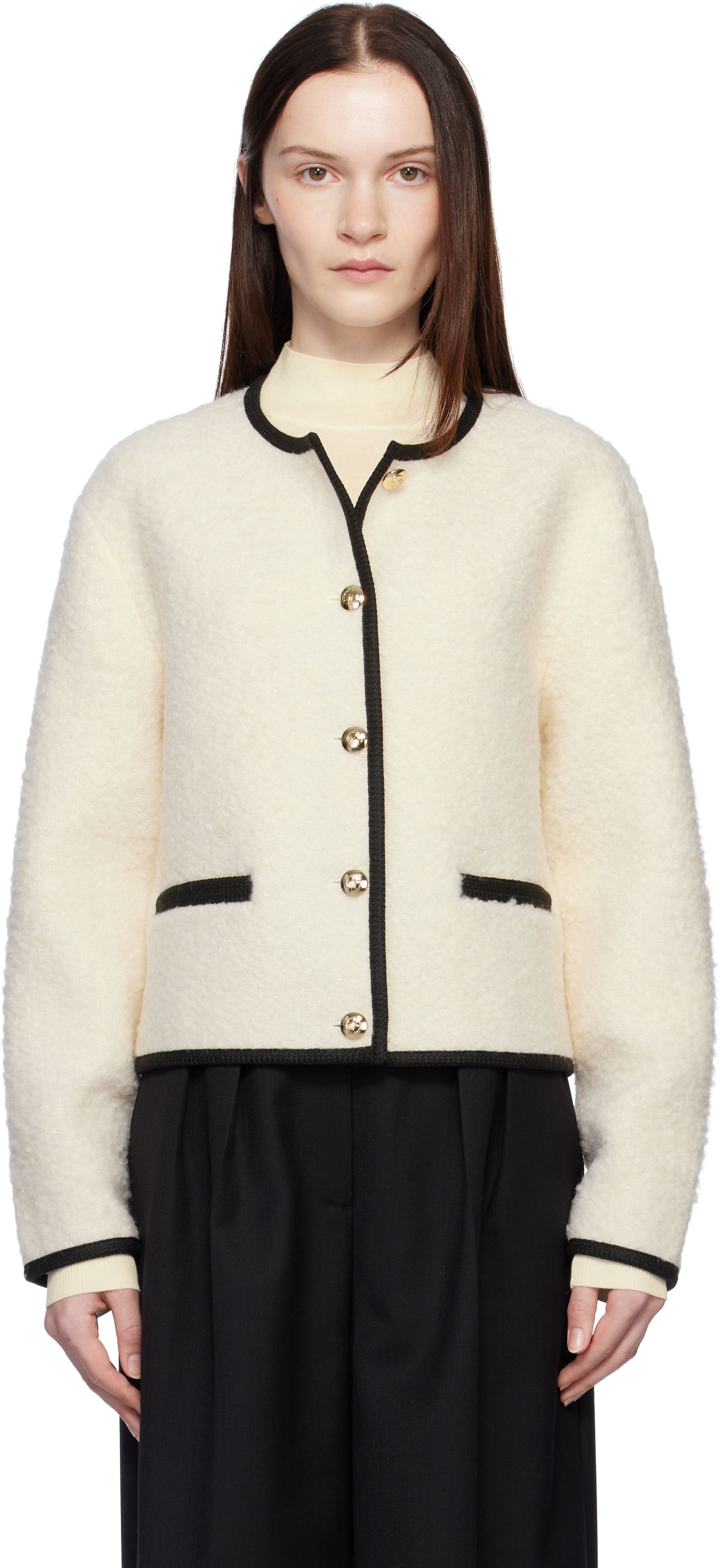 Jakke Anine Bing Boucle Buttoned Jacket Hvid | A-01-10223-IVY26, 0