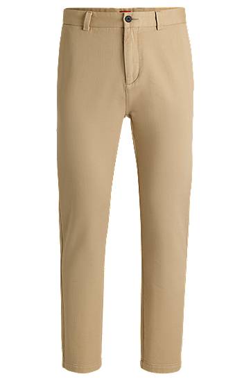 Bukser BOSS Slim Fit Regular Rise Cotton Twill Trousers Beige | 50533851