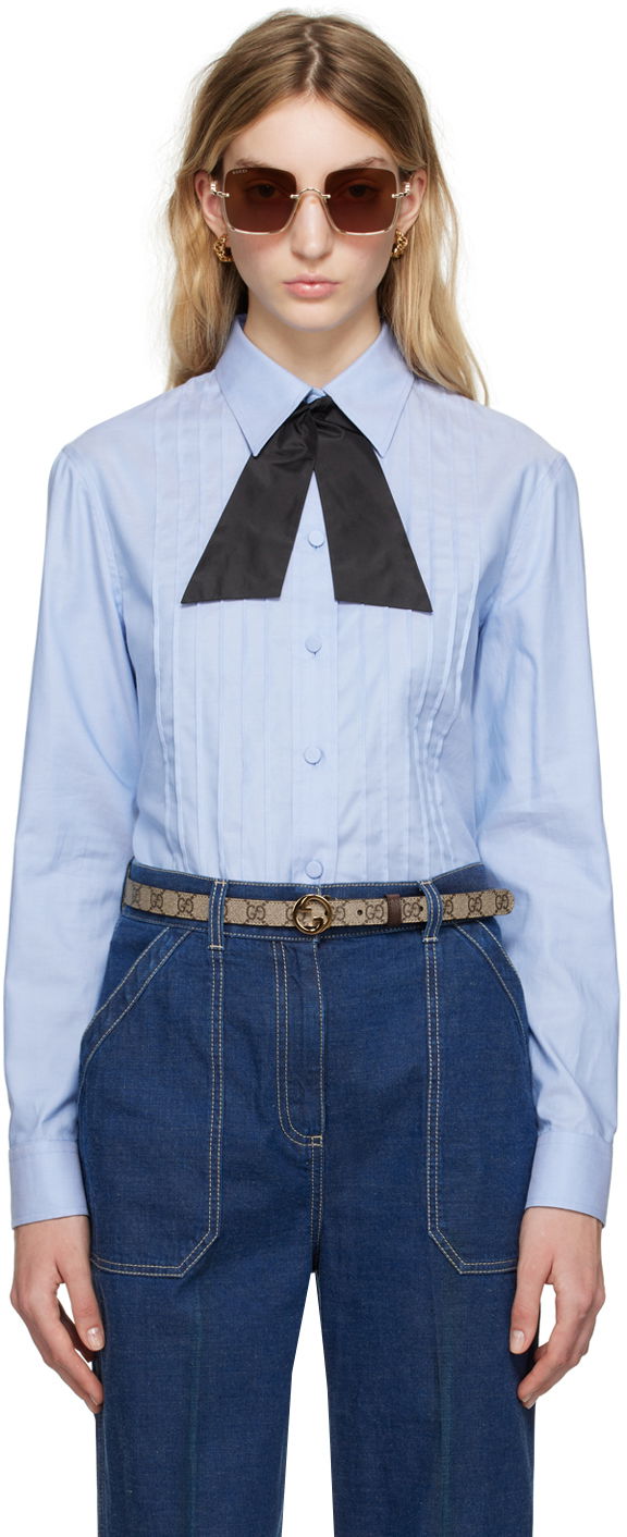 Skjorte Gucci Pleated Blå | 746013 ZANH6, 0