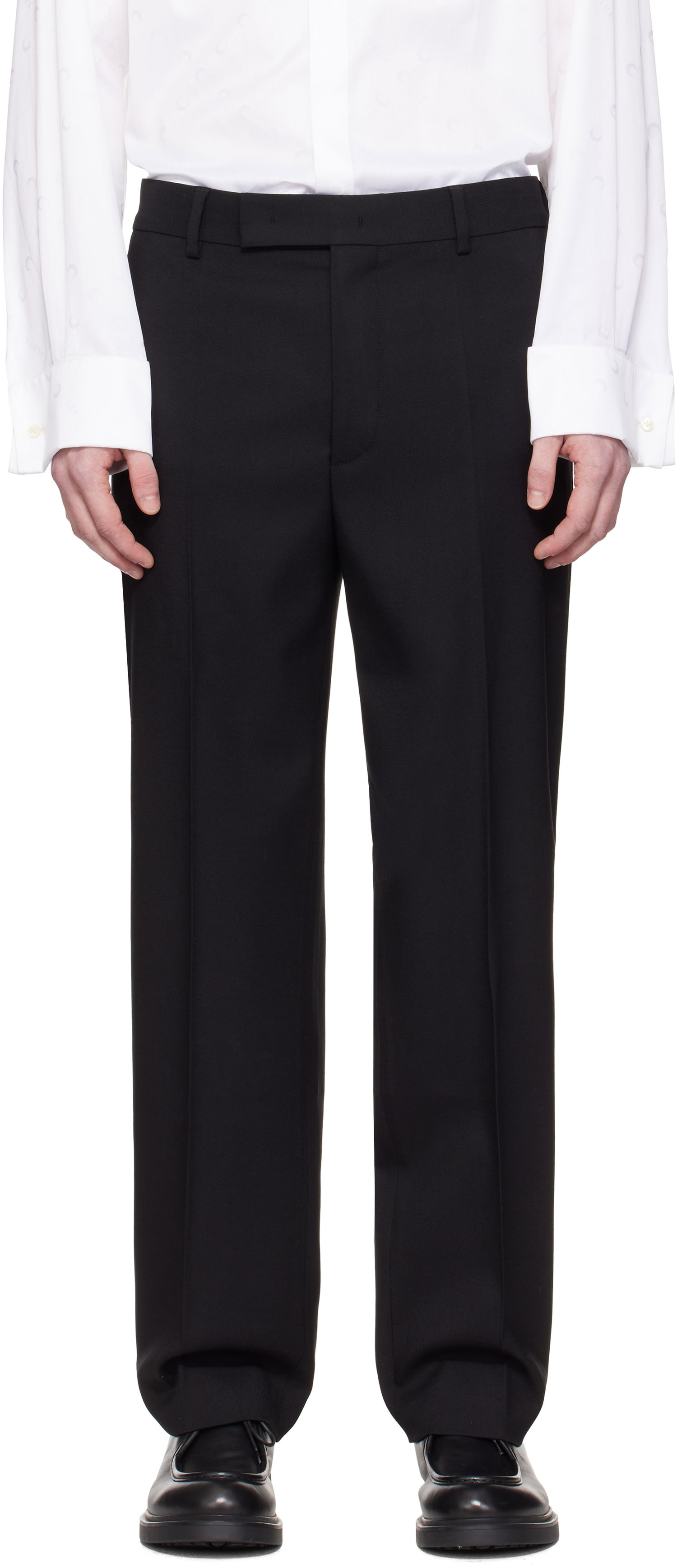 Bukser Marine Serre Marine Serre Virgin Wool Twill Pleated Trousers Sort | MPA069A RWOV0001, 0