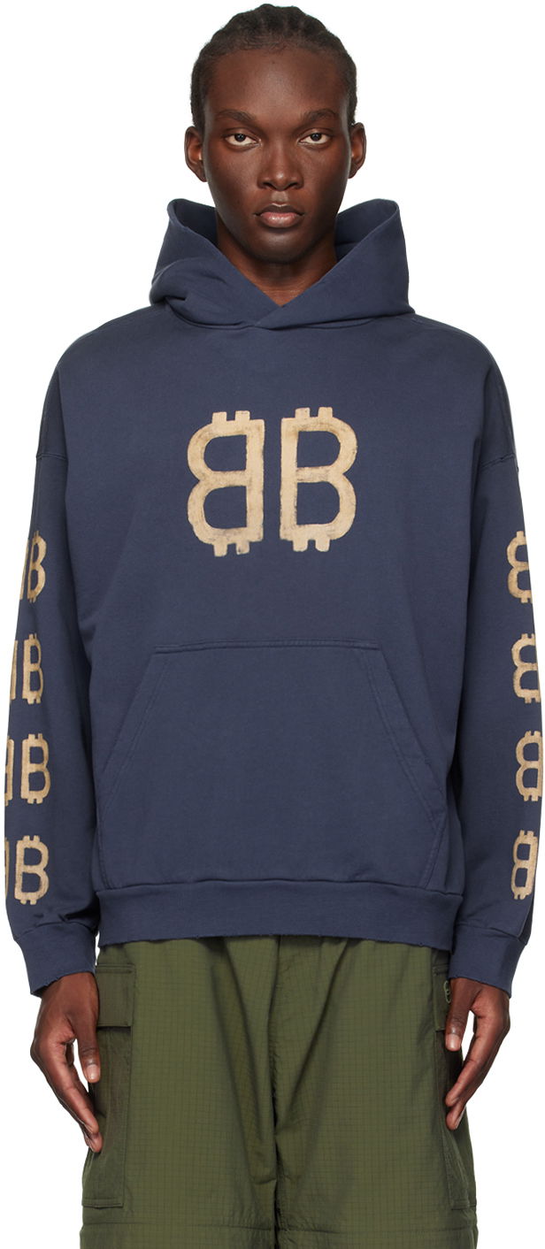 Sweatshirt Balenciaga Blue Crypto Hoodie Mørkeblå | 767877TOVU7