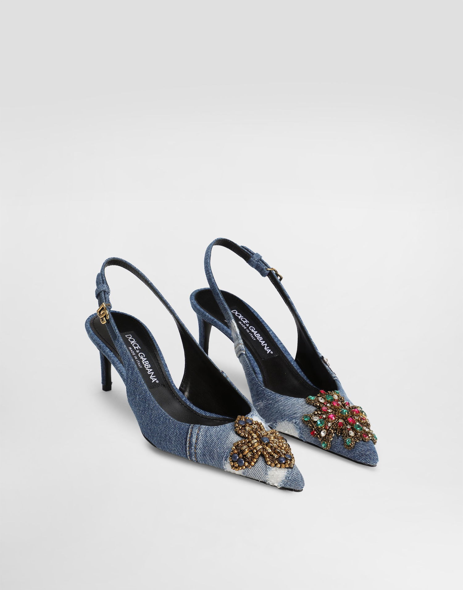 Tilbehør Dolce & Gabbana Dolce & Gabbana Denim Patchwork Slingback Pumps with Embroidery Blå | CG0948AN6248C609, 1