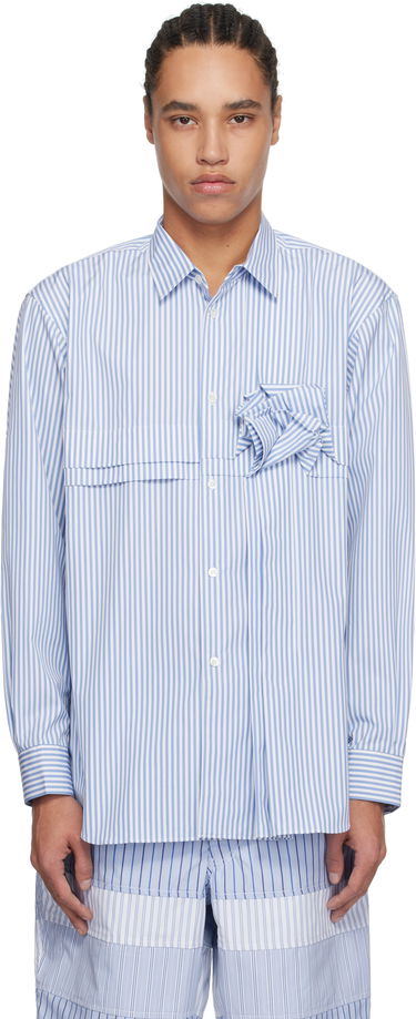 Skjorte Comme des Garçons Comme des Garçons Yarn Dyed Stripe 3D Roses Shirt Blå | FO-B039-051, 0