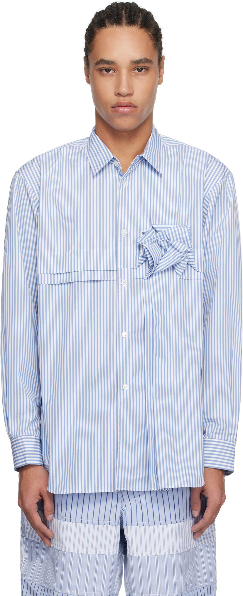 Skjorte Comme des Garçons Comme des Garçons Yarn Dyed Stripe 3D Roses Shirt Blå | FO-B039-051